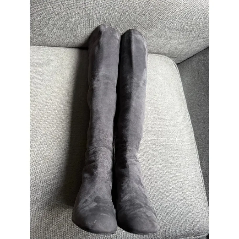 Stuart Weitzman Reserve 5050 Over The Knee Suede Boots Slate Gray 5.5